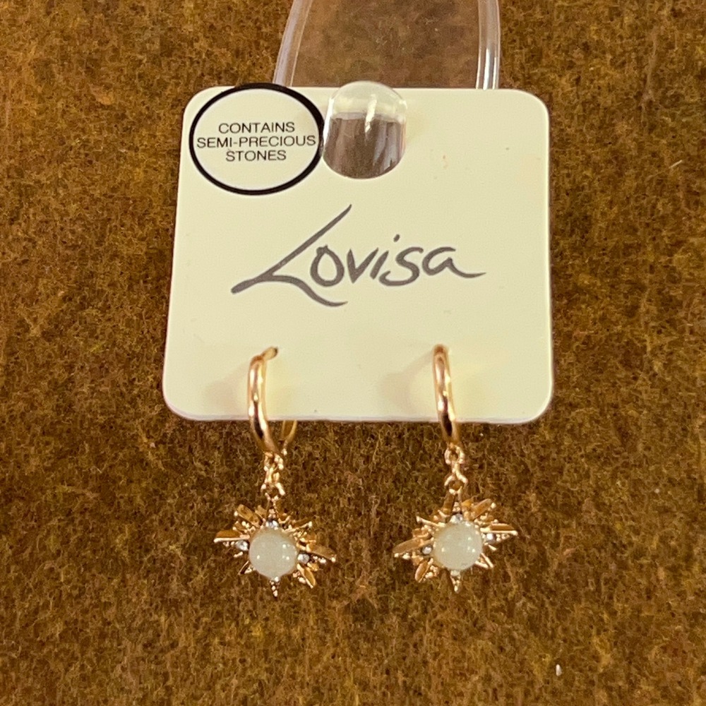 Lovisa Womens OS Gold Semi-Precious Stone Sunburst Huggie Hoop Earrings NWT